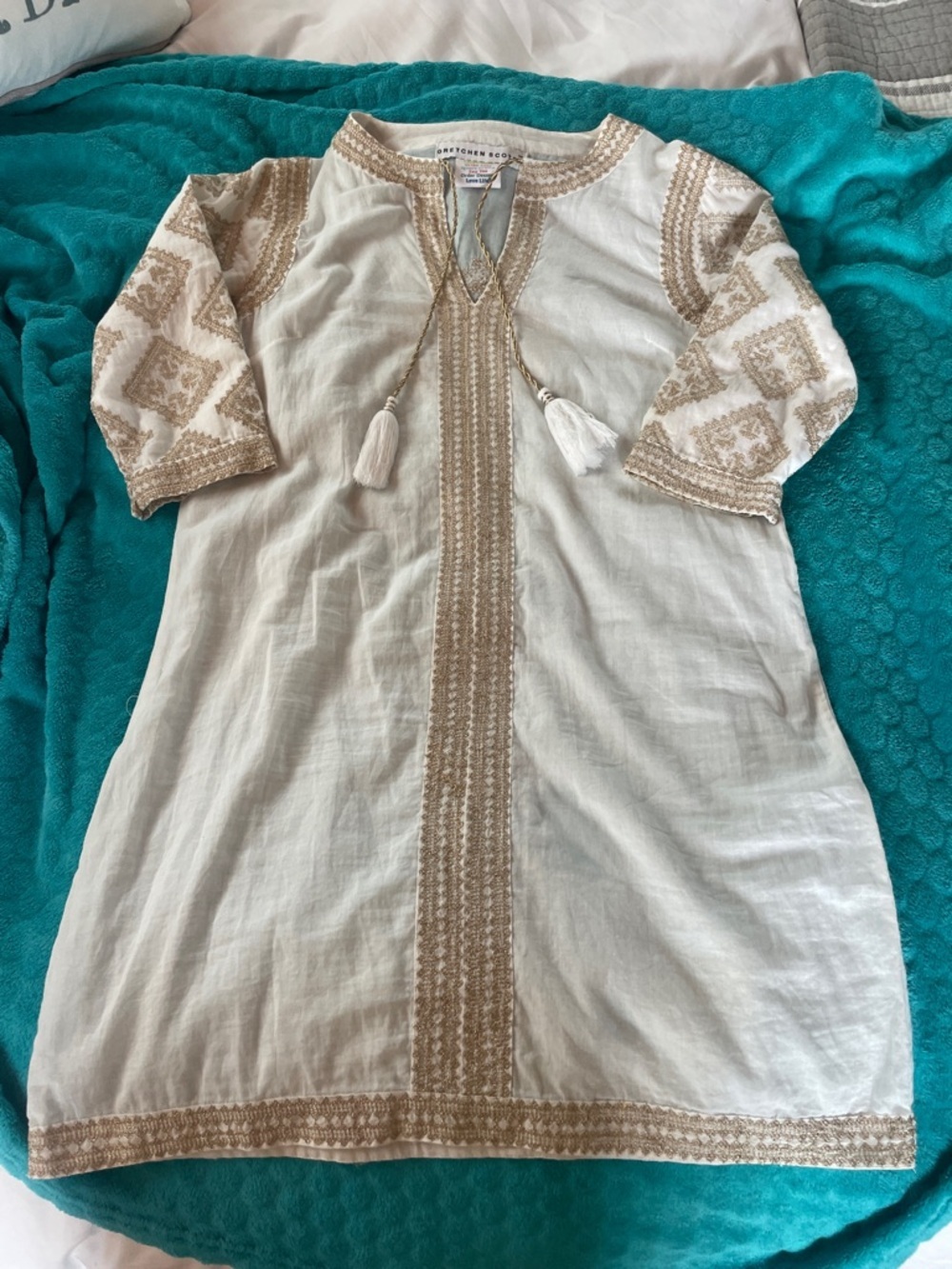 Gretchen Scott Designs Cream Swim Coverup with Gold Trim